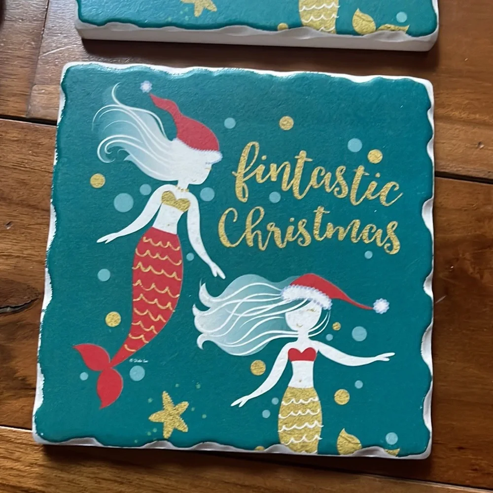 Ceramic mermaid drink coasters - set of 4